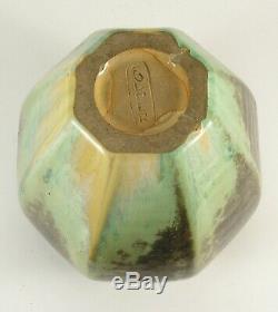 Fulper Pottery octagonal vase crystalline brown over green cream arts & crafts