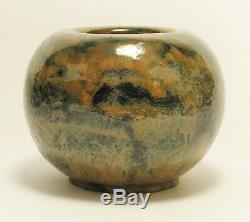 Fulper Pottery spherical vase curdled brown over blue shape 61 arts & crafts