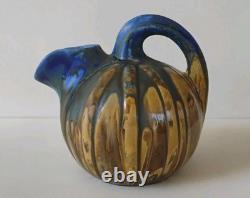 Gilbert Metenier French Arts & Crafts Drip Glaze Art Pottery Ball Pitcher