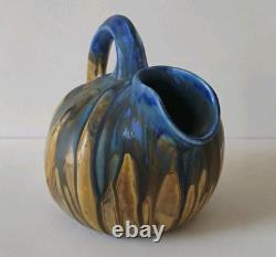 Gilbert Metenier French Arts & Crafts Drip Glaze Art Pottery Ball Pitcher