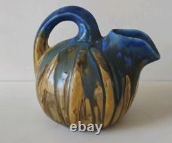 Gilbert Metenier French Arts & Crafts Drip Glaze Art Pottery Ball Pitcher