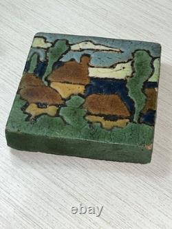 Gorgeous 4 X 4 Signed 6 Color Grueby Landscape Tile Artist Marked