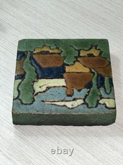 Gorgeous 4 X 4 Signed 6 Color Grueby Landscape Tile Artist Marked