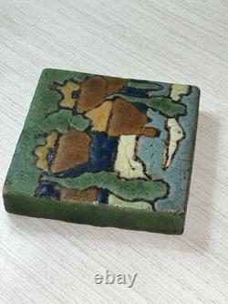 Gorgeous 4 X 4 Signed 6 Color Grueby Landscape Tile Artist Marked