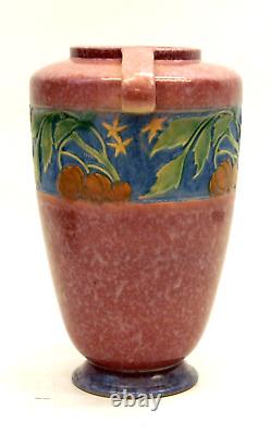 Great Roseville Art Pottery 12 Baneda Arts & Crafts Vase, Pink With Foil Label