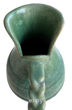 Green FULPER Hand Built Pitcher, American Art Pottery, Arts & Crafts, Boho, 1910
