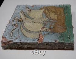 Grueby Faience Galleon Ship Tile Arts & Crafts RARE Pottery Green NO RESERVE