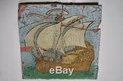 Grueby Faience Galleon Ship Tile Arts & Crafts RARE Pottery Green NO RESERVE