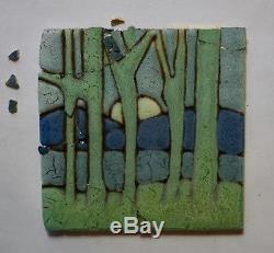 Grueby Faience RARE Moon Landscape Tile (4x4) Arts & Crafts Pottery