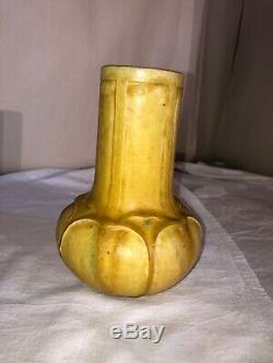 Grueby Ochre Yellow Pottery Vase-Arts & Crafts-Spade Leaves-Boston/Early 1900s