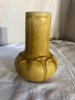 Grueby Ochre Yellow Pottery Vase-Arts & Crafts-Spade Leaves-Boston/Early 1900s