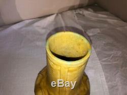 Grueby Ochre Yellow Pottery Vase-Arts & Crafts-Spade Leaves-Boston/Early 1900s