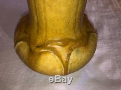 Grueby Ochre Yellow Pottery Vase-Arts & Crafts-Spade Leaves-Boston/Early 1900s