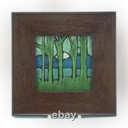 Grueby Pardee Faience moon rise thru trees tile Arts & Crafts matte green blue