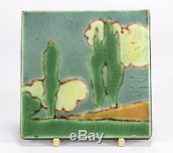 Grueby Pardee Pottery landscape tile matte green blue sky clouds Arts & Crafts