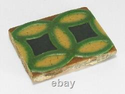 Grueby Pottery 4 color ring tile matte green yellow brown blue Arts & Crafts