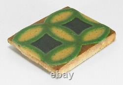 Grueby Pottery 4 color ring tile matte green yellow brown blue Arts & Crafts