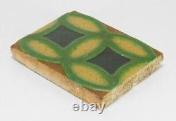 Grueby Pottery 4 color ring tile matte green yellow brown blue Arts & Crafts