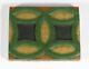 Grueby Pottery 4 Color Ring Tile Matte Yellow Green Brown Blue Arts & Crafts