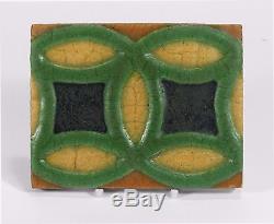 Grueby Pottery 4 color ring tile matte yellow green brown blue Arts & Crafts