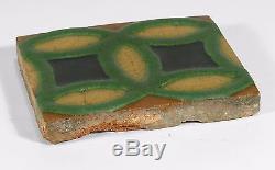 Grueby Pottery 4 color ring tile matte yellow green brown blue Arts & Crafts