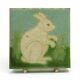 Grueby Pottery Faience 4x4 White Rabbit & Cabbage Tile Arts & Crafts Matte Green