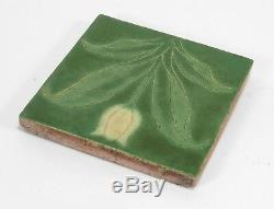 Grueby Pottery Faience 6x6 tulip tile Arts & Crafts matte green yellow