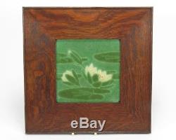 Grueby Pottery Faience 6x6 waterlily tile Arts & Crafts matte green white