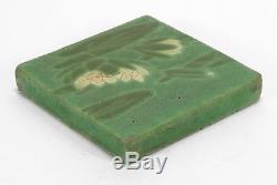 Grueby Pottery Faience 6x6 waterlily tile Arts & Crafts matte green white