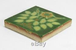 Grueby Pottery Faience rare 6x6 floral design tile Arts & Crafts matte green