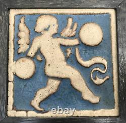 Grueby Pottery Rare Blue Angel Tile Arts & Crafts Boston 6 Framed