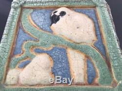 Grueby Pottery Rare White Parrot Tile Arts & Crafts Boston 6