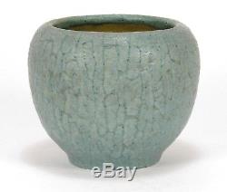 Grueby Pottery matte curdled blue green spherical vase Arts & Crafts Boston