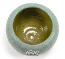 Grueby Pottery matte curdled blue green spherical vase Arts & Crafts Boston