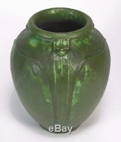 Grueby Pottery matte green large vase 3 curled leaf handles Arts & Crafts Boston