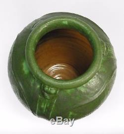 Grueby Pottery matte green large vase 3 curled leaf handles Arts & Crafts Boston