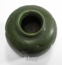 Grueby Pottery matte green leaf carved lobed form vase Arts & Crafts Boston
