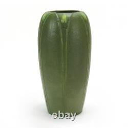Grueby Pottery matte green & yellow leaf & bud 11.25 vase Arts & Crafts Boston