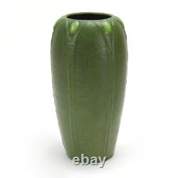 Grueby Pottery matte green & yellow leaf & bud 11.25 vase Arts & Crafts Boston