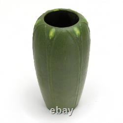 Grueby Pottery matte green & yellow leaf & bud 11.25 vase Arts & Crafts Boston