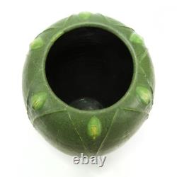 Grueby Pottery matte green & yellow leaf & bud 11.25 vase Arts & Crafts Boston
