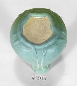 Grueby Pottery rare matte blue green double gourd leaf vase Arts & Crafts Boston