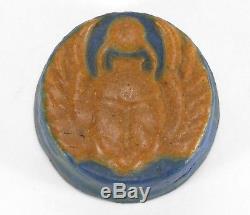 Grueby Pottery winged scarab paperweight matte blue & ochre Arts & Crafts Boston