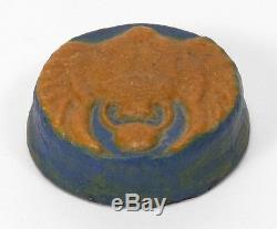 Grueby Pottery winged scarab paperweight matte blue & ochre Arts & Crafts Boston