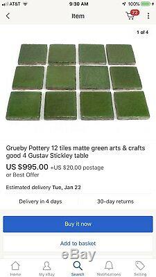 Grueby Style Pottery 12 tiles green arts & crafts Gustav Stickley table Mantel