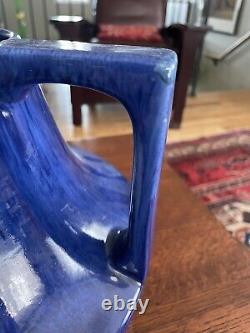Haeger 1920s Vintage Arts and Crafts Blue Eve Ceramic Handled Vase Giant XL