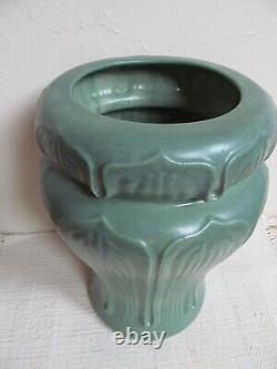 Haeger 1998 Arts And Crafts Style Pottery Vase -Greuby Green Lotus Leaf Ceramic