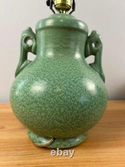 Haeger Early Art Pottery Deco Geranium Leaf Green Glaze Arts & Crafts Lamp