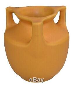Haeger Pottery Matte Yellow Three Handled Arts and Crafts Vase No. 43