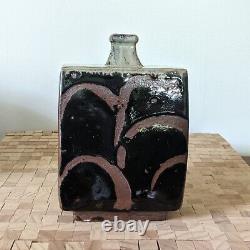 Hamada Shoji Press Mold Flat Bottle Vase Mashiko Japanese Studio Art Pottery